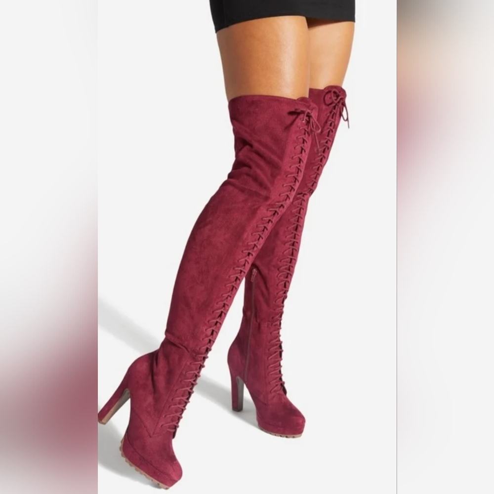 Shoe Dazzle Burgundy Lace Up Boots